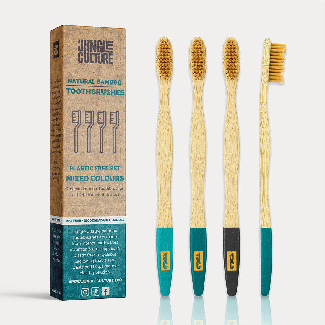 Natural Bamboo Toothbrush Set of 4 | Eco-Friendly, Soft Bristles | Plastic-Free Family Toothbrushes